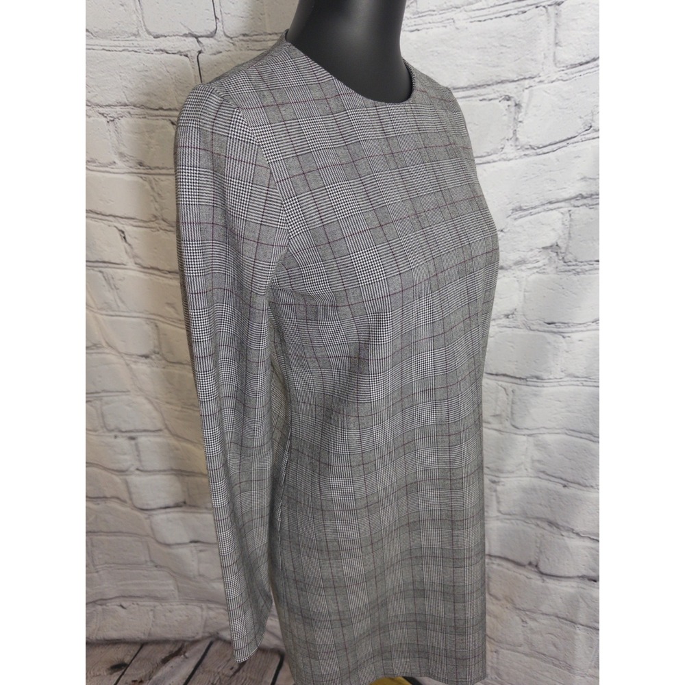 Zara Dress Women Small Grey Glen Plaid Long Sleeve Shift Mini - Picture 2 of 7